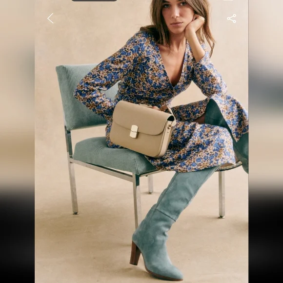 Sezane Victoriana Blue and Brown Floral Midi Dress - Picture 2 of 6